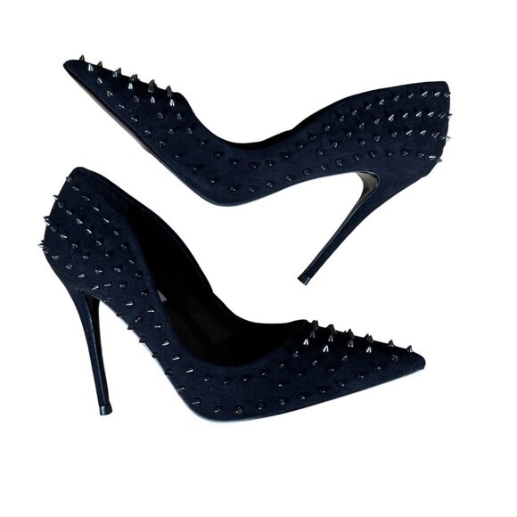 Steve Madden Daisie Spiked Pointed Toe Black Suede Heels Pumps Size 7.5 - Picture 4 of 8